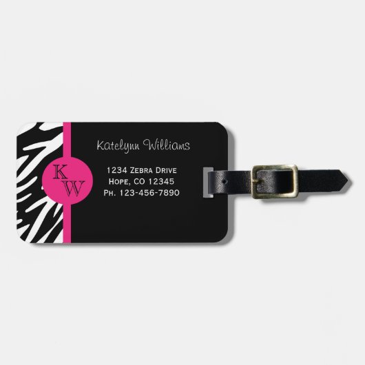 Monogram Zebra Stripe met roze Bagagelabel (Voorkant horizontaal)