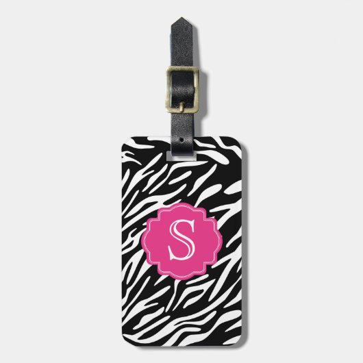 Monogram Zebra Stripe met roze Bagagelabel (Voorkant verticaal)