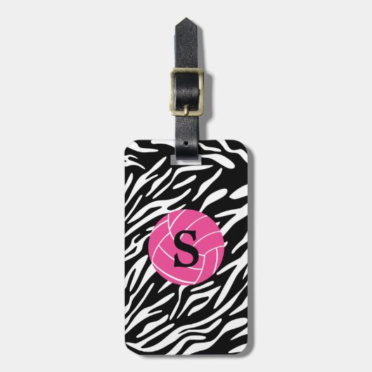 Monogram Zebra Stripe Roze VolleybalBagagelabel Bagagelabel (Voorkant verticaal)