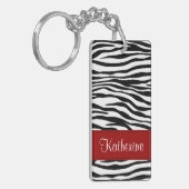 Monogram Zebra Stripes met rode acrylSleutelhanger Sleutelhanger (Voorkant Links)