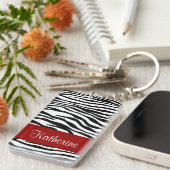 Monogram Zebra Stripes met rode acrylSleutelhanger Sleutelhanger (Voorkant Rechts)