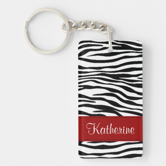 Monogram Zebra Stripes met rode acrylSleutelhanger Sleutelhanger (Voorkant)