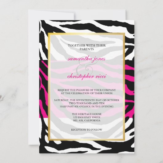 Monogram/Zebra Stripes Wedding Invitting Kaart (Achterkant)