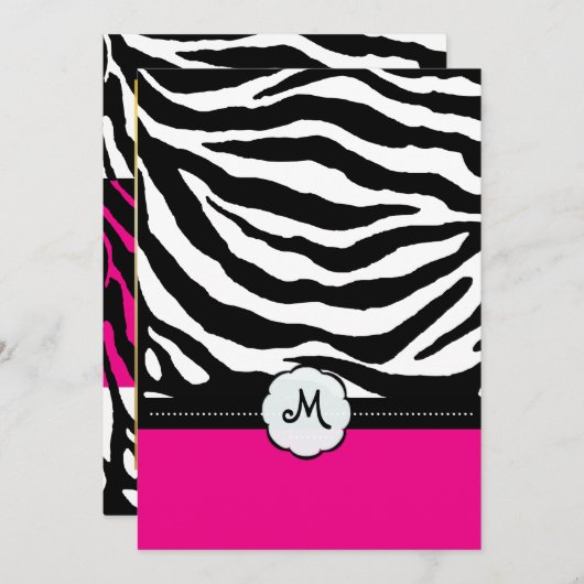 Monogram/Zebra Stripes Wedding Invitting Kaart (Voorkant / Achterkant)