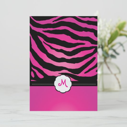 Monogram/Zebra Stripes Wedding Invitting Kaart (Staand voorkant)