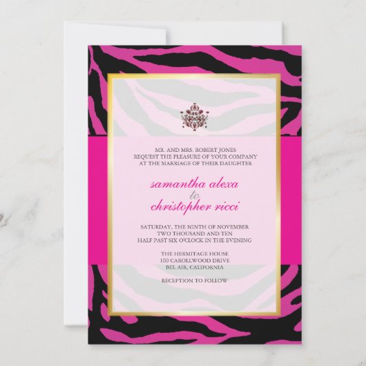 Monogram/Zebra Stripes Wedding Invitting Kaart (Achterkant)