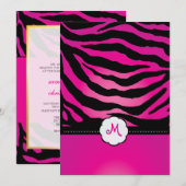 Monogram/Zebra Stripes Wedding Invitting Kaart (Voorkant / Achterkant)