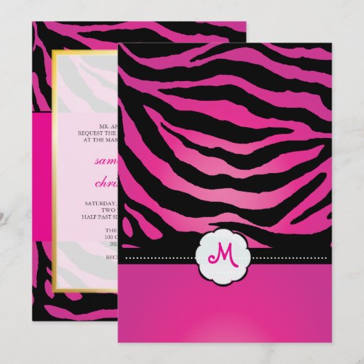 Monogram/Zebra Stripes Wedding Invitting Kaart (Voorkant / Achterkant)