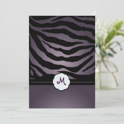 Monogram/Zebra Stripes Wedding Invitting Kaart (Staand voorkant)