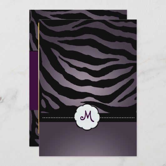 Monogram/Zebra Stripes Wedding Invitting Kaart (Voorkant / Achterkant)