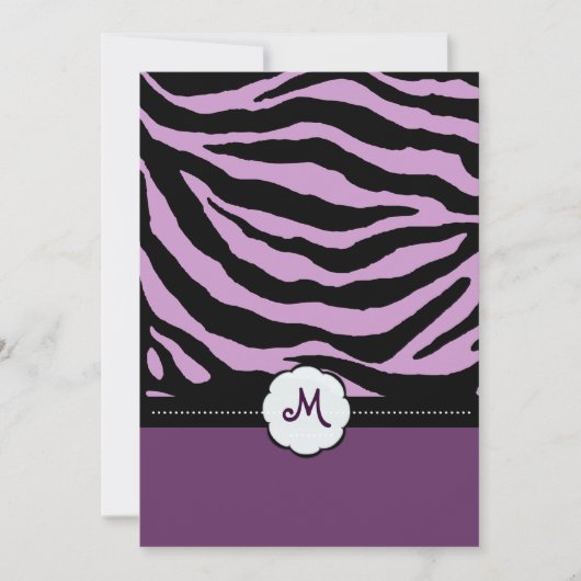 Monogram/Zebra Stripes Wedding Invitting Kaart (Voorkant)