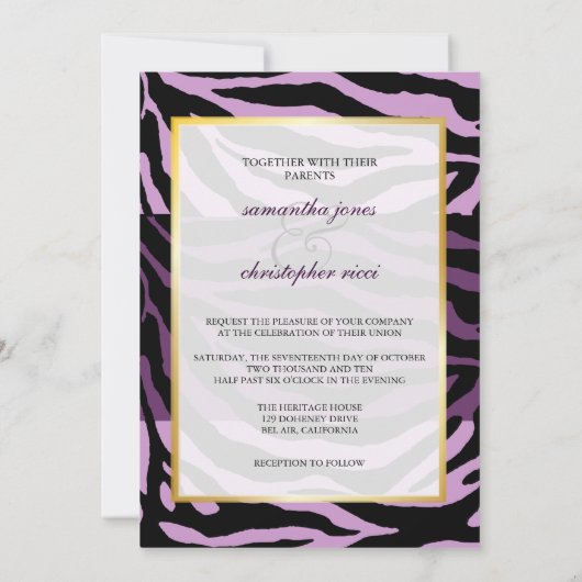Monogram/Zebra Stripes Wedding Invitting Kaart (Achterkant)