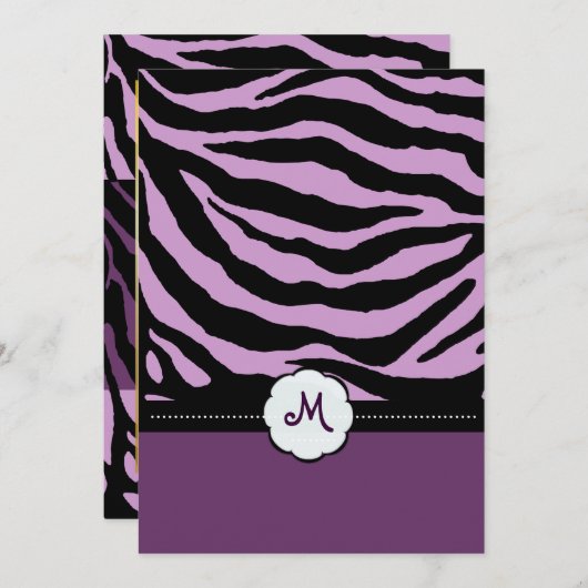 Monogram/Zebra Stripes Wedding Invitting Kaart (Voorkant / Achterkant)