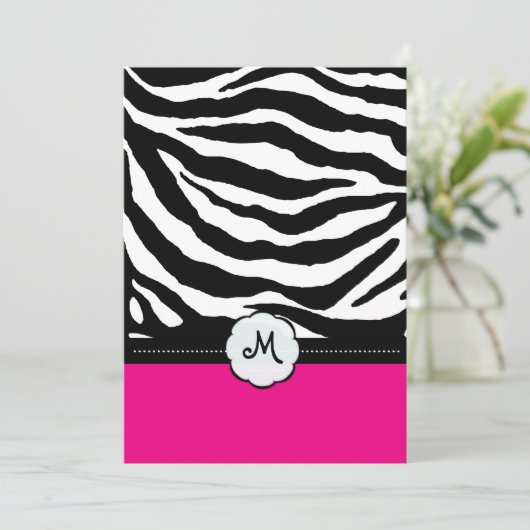 Monogram/Zebra Stripes Wedding Invitting Kaart (Staand voorkant)