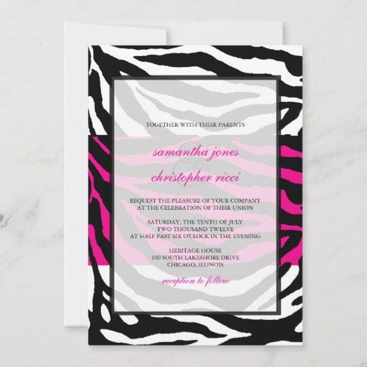 Monogram/Zebra Stripes Wedding Invitting Kaart (Achterkant)