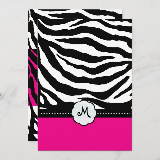 Monogram/Zebra Stripes Wedding Invitting Kaart (Voorkant / Achterkant)