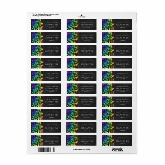 Monogram Zebra, zwart en regenboogdruk Etiket (Full Sheet)
