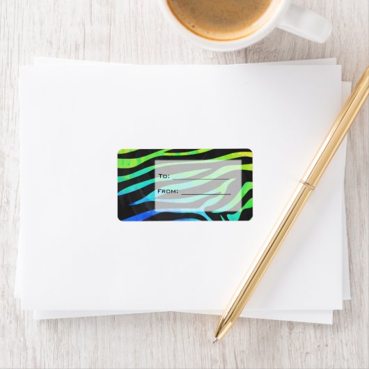 Monogram Zebra, zwart en regenboogdruk Etiket (Insitu)