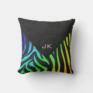 Monogram Zebra, zwart en regenboogdruk Kussen