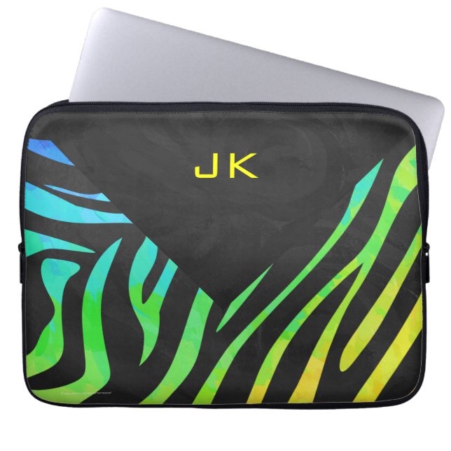 Monogram Zebra, zwart en regenboogdruk Laptop Sleeve (Voorkant)