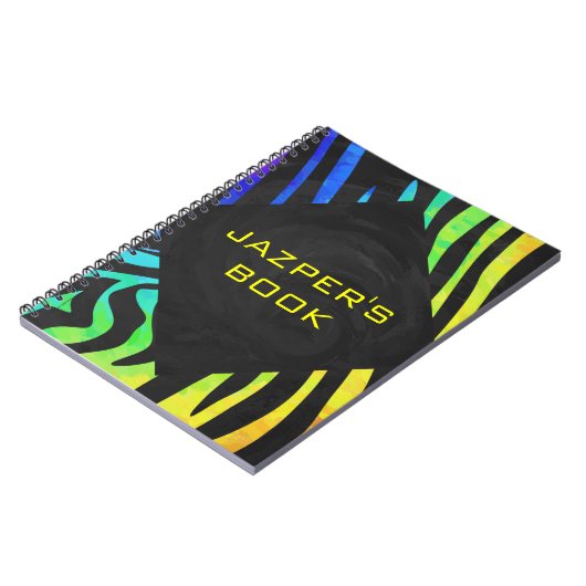 Monogram Zebra, zwart en regenboogdruk Notitieboek (Linkerzijde)