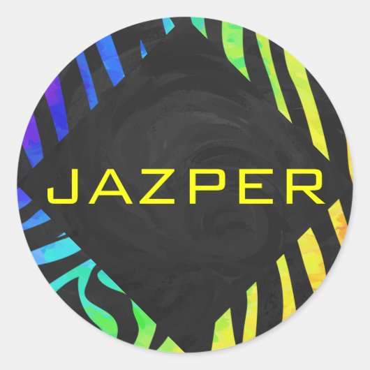 Monogram Zebra, zwart en regenboogdruk Ronde Sticker (Voorkant)