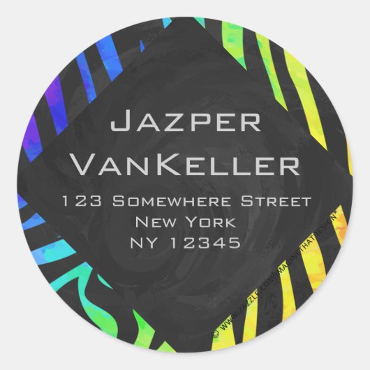 Monogram Zebra, zwart en regenboogdruk Ronde Sticker (Voorkant)
