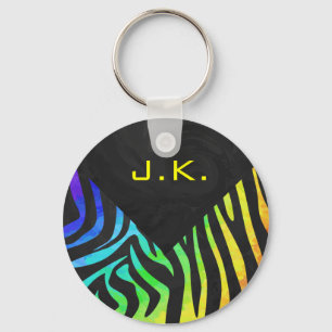 Monogram Zebra, zwart en regenboogdruk Sleutelhanger