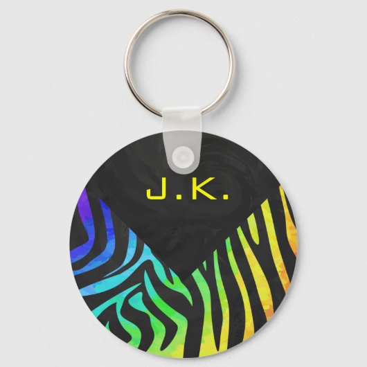 Monogram Zebra, zwart en regenboogdruk Sleutelhanger (Voorkant)