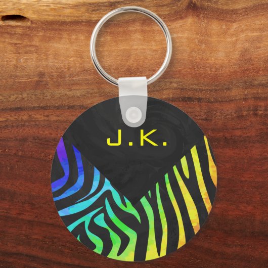 Monogram Zebra, zwart en regenboogdruk Sleutelhanger (Voorkant)