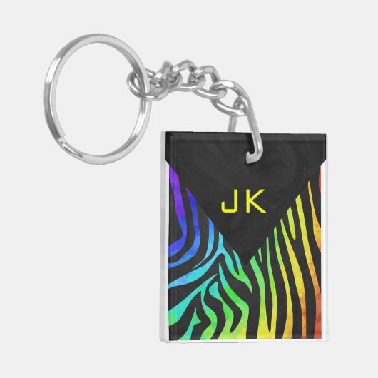 Monogram Zebra, zwart en regenboogdruk Sleutelhanger (Voorkant Links)