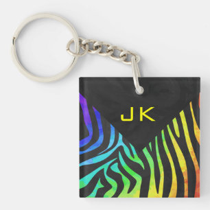 Monogram Zebra, zwart en regenboogdruk Sleutelhanger