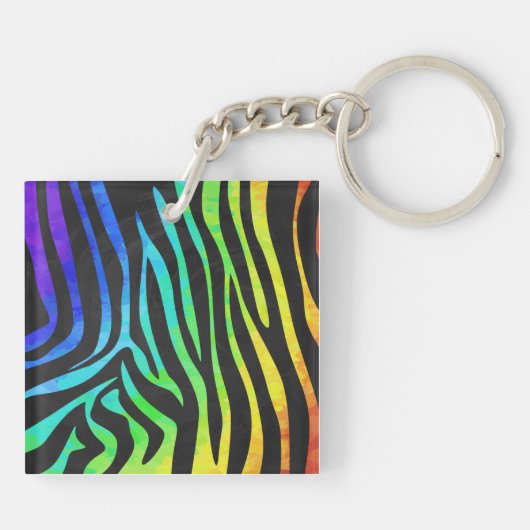 Monogram Zebra, zwart en regenboogdruk Sleutelhanger (Achterkant)