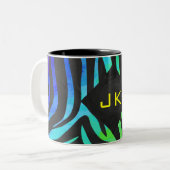 Monogram Zebra, zwart en regenboogdruk Tweekleurige Koffiemok (Voorkant links)