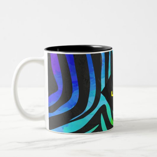 Monogram Zebra, zwart en regenboogdruk Tweekleurige Koffiemok (Links)