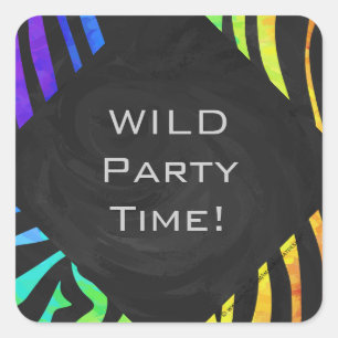 Monogram Zebra, zwart en regenboogdruk Vierkante Sticker