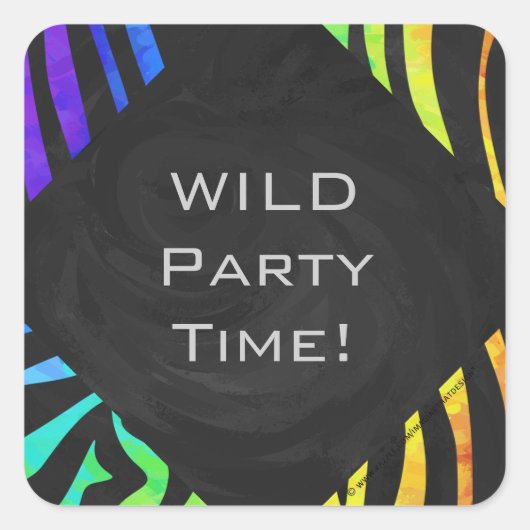 Monogram Zebra, zwart en regenboogdruk Vierkante Sticker (Voorkant)