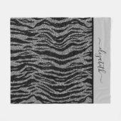 Monogram zebraprint zwart en grijs zilver fleece deken (Voorkant (Horizontaal))