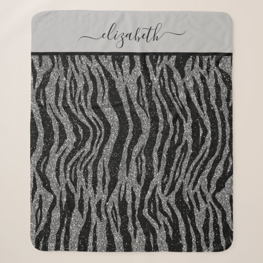 Monogram Zebraprint Zwart en Grijs Zilver Sherpa Deken (Voorkant)