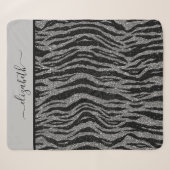 Monogram Zebraprint Zwart en Grijs Zilver Sherpa Deken (Voorkant (horizontaal))