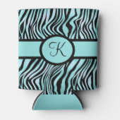 Monogram Zebraprint Zwart en Turkoois Blikjeskoeler (Voorkant)