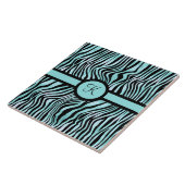 Monogram Zebraprint Zwart en Turkoois Tegeltje (Zijkant)