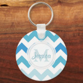 Monogram Zee Blue Chevron Sleutelhanger (Voorkant)