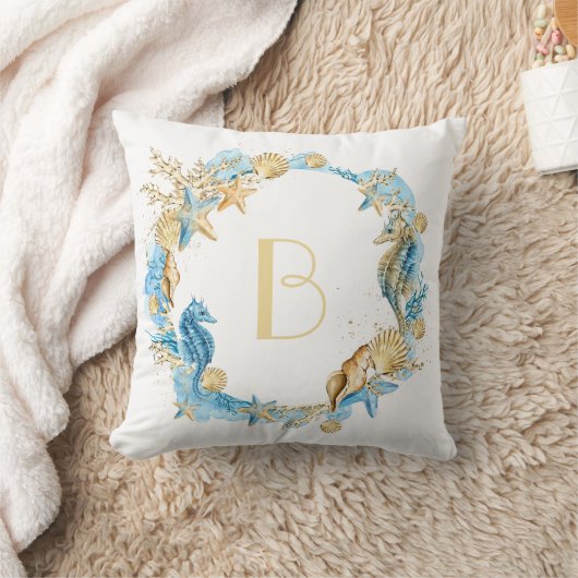 Monogram zee- en Beach Seahorse Kussen (Deken)