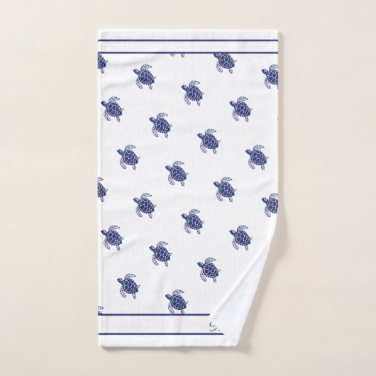 Monogram Zee Schildpad Navy Blauw Wit en Nautisch Bad Handdoek (Handdoek)