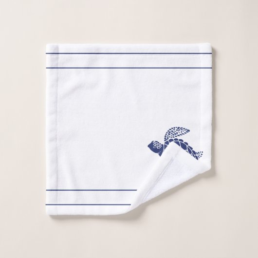 Monogram Zee Schildpad Navy Blauw Wit en Nautisch Bad Handdoek (Wasdoekje)
