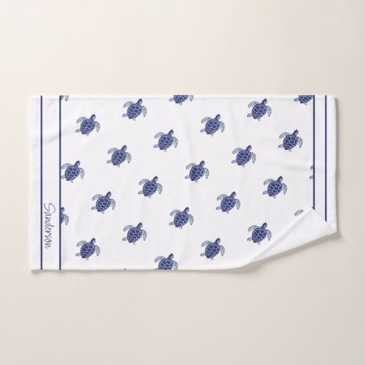 Monogram Zee Schildpad Navy Blauw Wit en Nautisch Bad Handdoek (Handdoek)