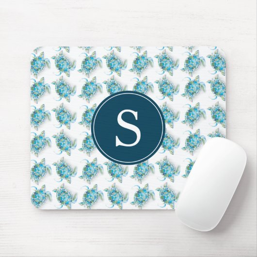 Monogram Zee schildpad turquoise blauw Muismat (Met muis)
