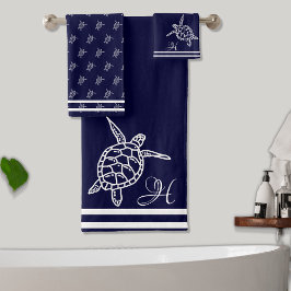 Monogram Zee schildpadden marineblauw noordkust Bad Handdoek