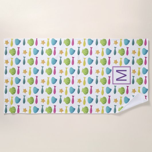 Monogram zeebaars vis en schelpdieren strandlaken (Voorkant)